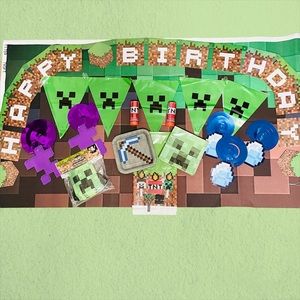 MINECRAFT Birthday Party Decorations Supplies - Backdrop, Banners, Hats + more!